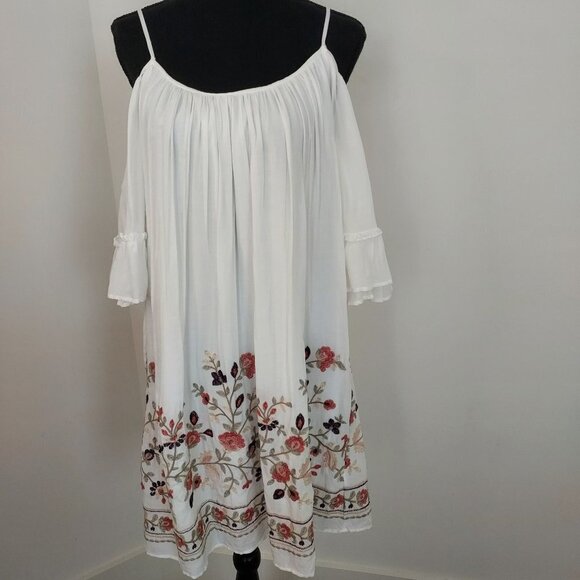 Altar'd State Cold Shoulder Embroidered Shift Dress - Picture 1 of 13